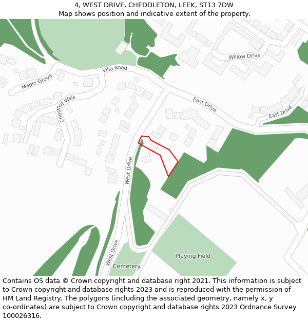 4, WEST DRIVE, CHEDDLETON, LEEK, ST13 7DW: Location map and indicative extent of plot