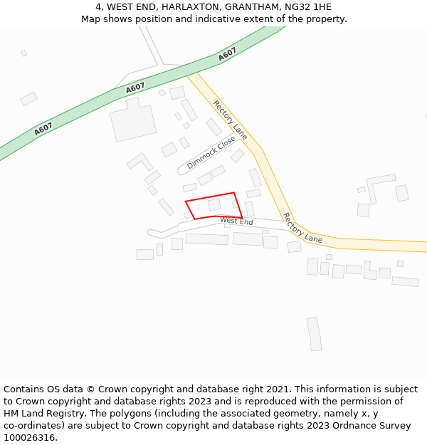 4, WEST END, HARLAXTON, GRANTHAM, NG32 1HE: Location map and indicative extent of plot