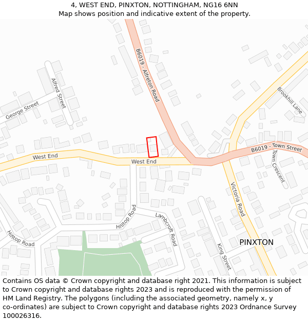 4, WEST END, PINXTON, NOTTINGHAM, NG16 6NN: Location map and indicative extent of plot