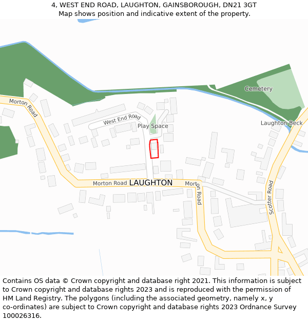 4, WEST END ROAD, LAUGHTON, GAINSBOROUGH, DN21 3GT: Location map and indicative extent of plot