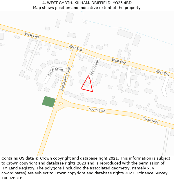 4, WEST GARTH, KILHAM, DRIFFIELD, YO25 4RD: Location map and indicative extent of plot