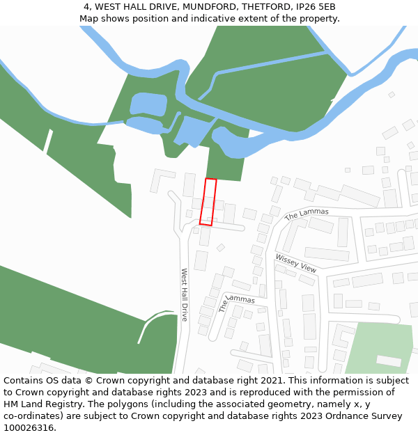 4, WEST HALL DRIVE, MUNDFORD, THETFORD, IP26 5EB: Location map and indicative extent of plot