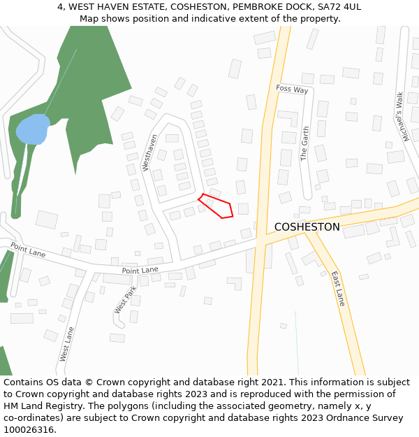 4, WEST HAVEN ESTATE, COSHESTON, PEMBROKE DOCK, SA72 4UL: Location map and indicative extent of plot