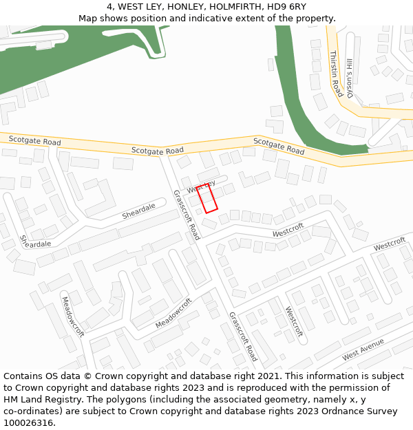 4, WEST LEY, HONLEY, HOLMFIRTH, HD9 6RY: Location map and indicative extent of plot