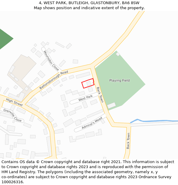 4, WEST PARK, BUTLEIGH, GLASTONBURY, BA6 8SW: Location map and indicative extent of plot