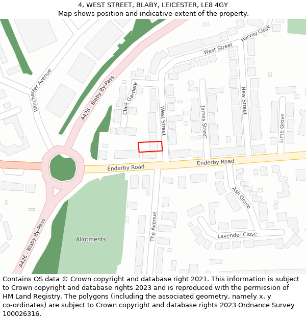 4, WEST STREET, BLABY, LEICESTER, LE8 4GY: Location map and indicative extent of plot