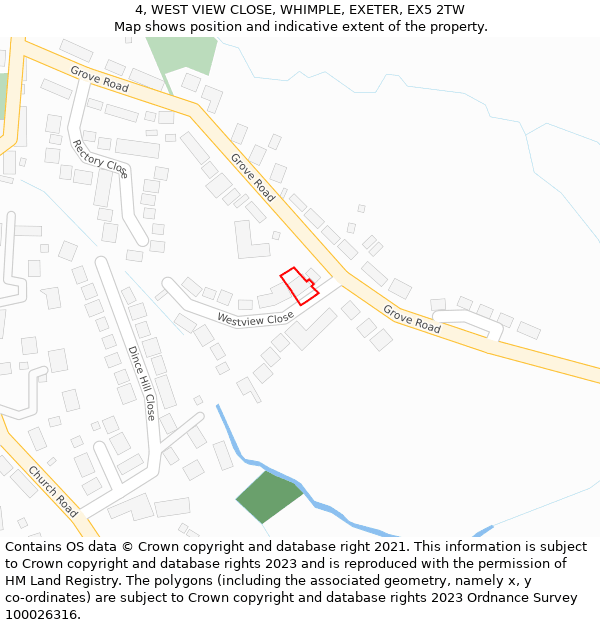 4, WEST VIEW CLOSE, WHIMPLE, EXETER, EX5 2TW: Location map and indicative extent of plot