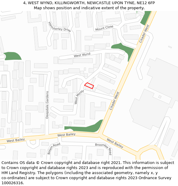 4, WEST WYND, KILLINGWORTH, NEWCASTLE UPON TYNE, NE12 6FP: Location map and indicative extent of plot