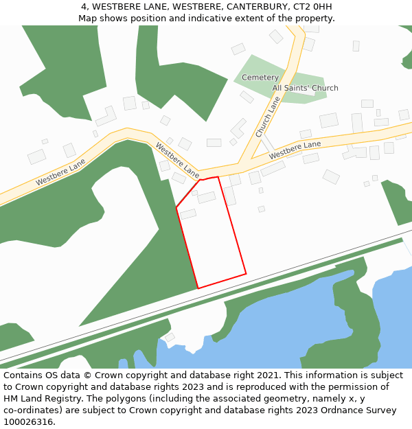 4, WESTBERE LANE, WESTBERE, CANTERBURY, CT2 0HH: Location map and indicative extent of plot
