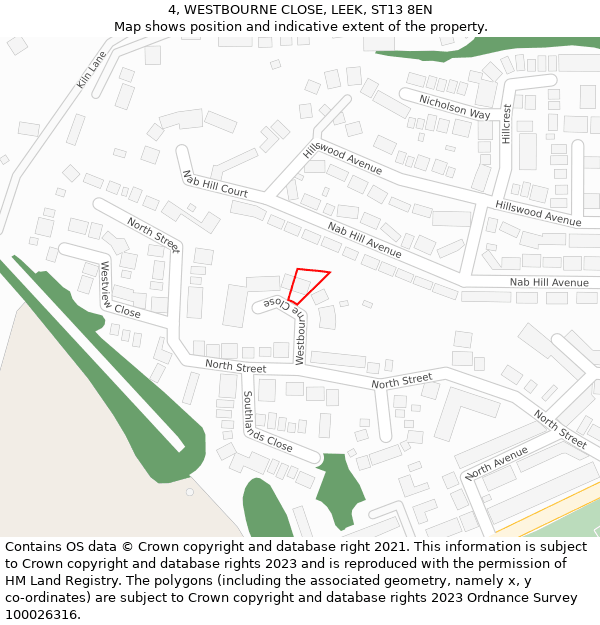 4, WESTBOURNE CLOSE, LEEK, ST13 8EN: Location map and indicative extent of plot