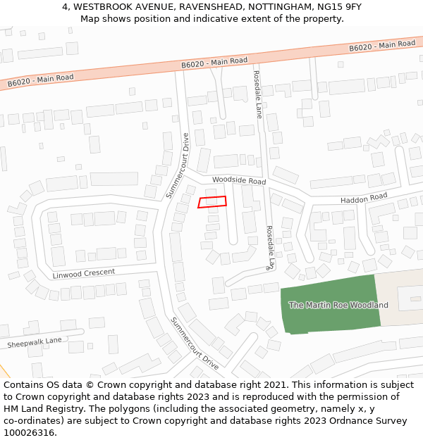 4, WESTBROOK AVENUE, RAVENSHEAD, NOTTINGHAM, NG15 9FY: Location map and indicative extent of plot