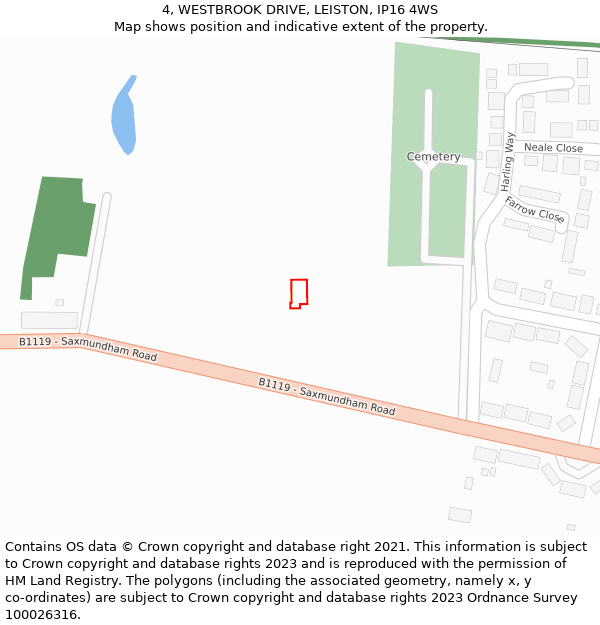 4, WESTBROOK DRIVE, LEISTON, IP16 4WS: Location map and indicative extent of plot