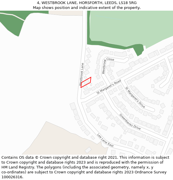4, WESTBROOK LANE, HORSFORTH, LEEDS, LS18 5RG: Location map and indicative extent of plot