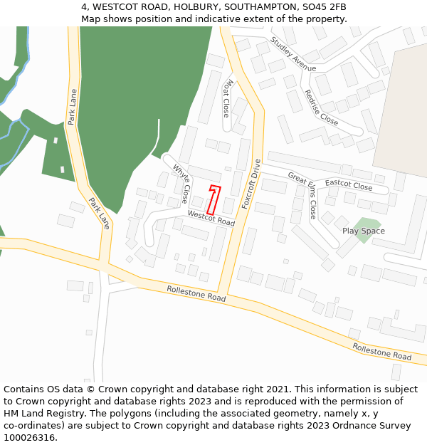 4, WESTCOT ROAD, HOLBURY, SOUTHAMPTON, SO45 2FB: Location map and indicative extent of plot