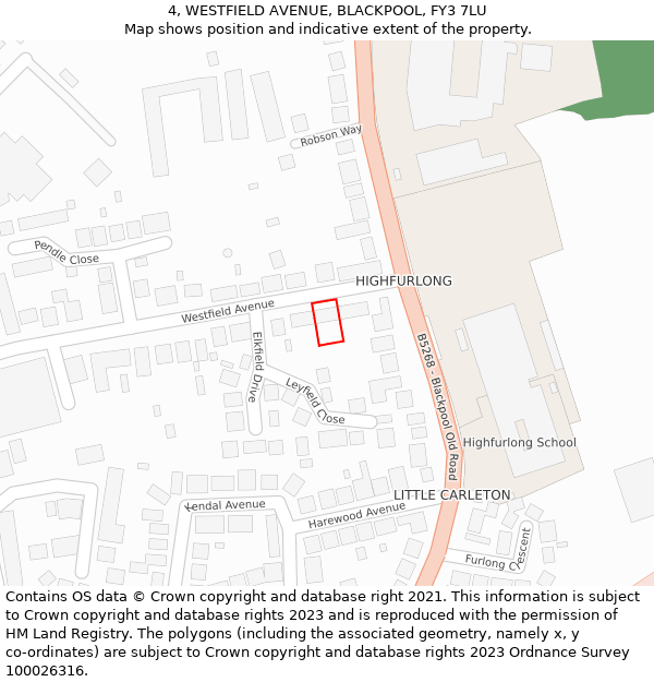 4, WESTFIELD AVENUE, BLACKPOOL, FY3 7LU: Location map and indicative extent of plot