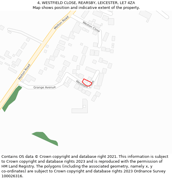 4, WESTFIELD CLOSE, REARSBY, LEICESTER, LE7 4ZA: Location map and indicative extent of plot