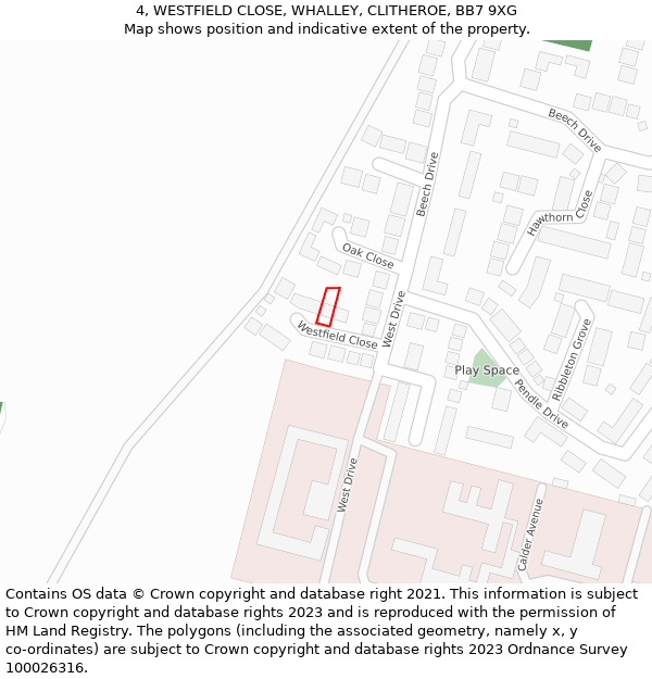 4, WESTFIELD CLOSE, WHALLEY, CLITHEROE, BB7 9XG: Location map and indicative extent of plot