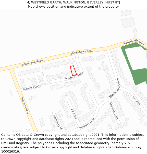 4, WESTFIELD GARTH, WALKINGTON, BEVERLEY, HU17 8TJ: Location map and indicative extent of plot