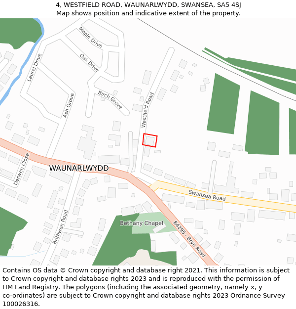 4, WESTFIELD ROAD, WAUNARLWYDD, SWANSEA, SA5 4SJ: Location map and indicative extent of plot