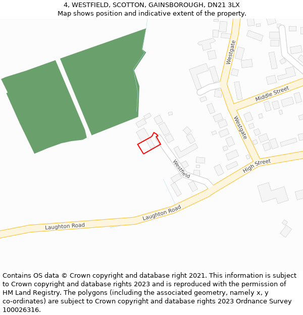 4, WESTFIELD, SCOTTON, GAINSBOROUGH, DN21 3LX: Location map and indicative extent of plot