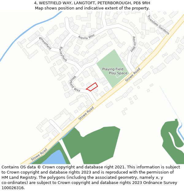 4, WESTFIELD WAY, LANGTOFT, PETERBOROUGH, PE6 9RH: Location map and indicative extent of plot