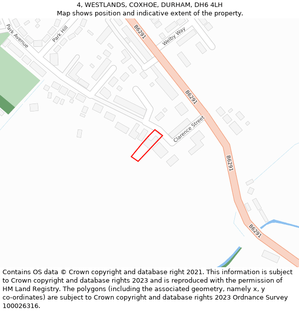 4, WESTLANDS, COXHOE, DURHAM, DH6 4LH: Location map and indicative extent of plot