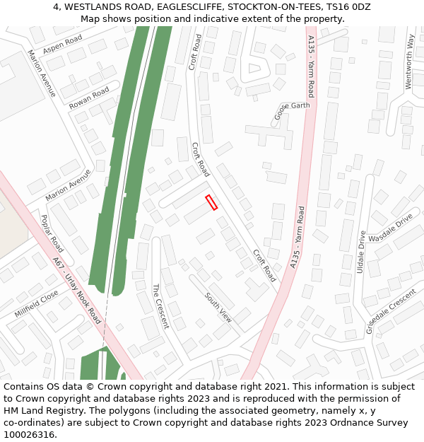 4, WESTLANDS ROAD, EAGLESCLIFFE, STOCKTON-ON-TEES, TS16 0DZ: Location map and indicative extent of plot