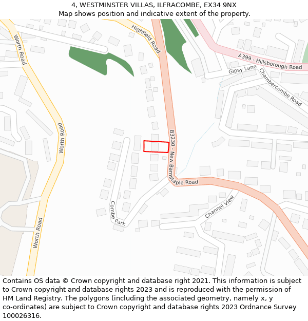 4, WESTMINSTER VILLAS, ILFRACOMBE, EX34 9NX: Location map and indicative extent of plot