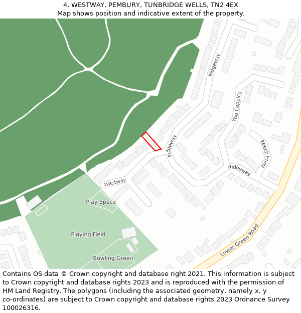 4, WESTWAY, PEMBURY, TUNBRIDGE WELLS, TN2 4EX: Location map and indicative extent of plot