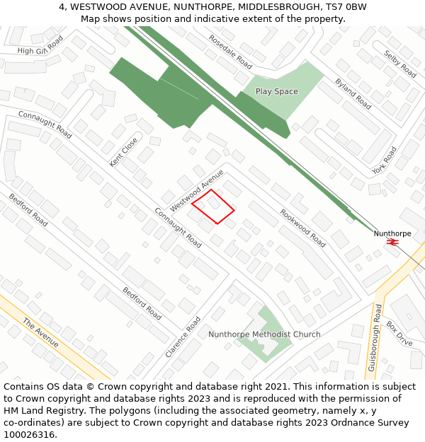 4, WESTWOOD AVENUE, NUNTHORPE, MIDDLESBROUGH, TS7 0BW: Location map and indicative extent of plot
