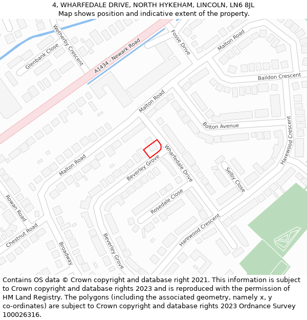 4, WHARFEDALE DRIVE, NORTH HYKEHAM, LINCOLN, LN6 8JL: Location map and indicative extent of plot