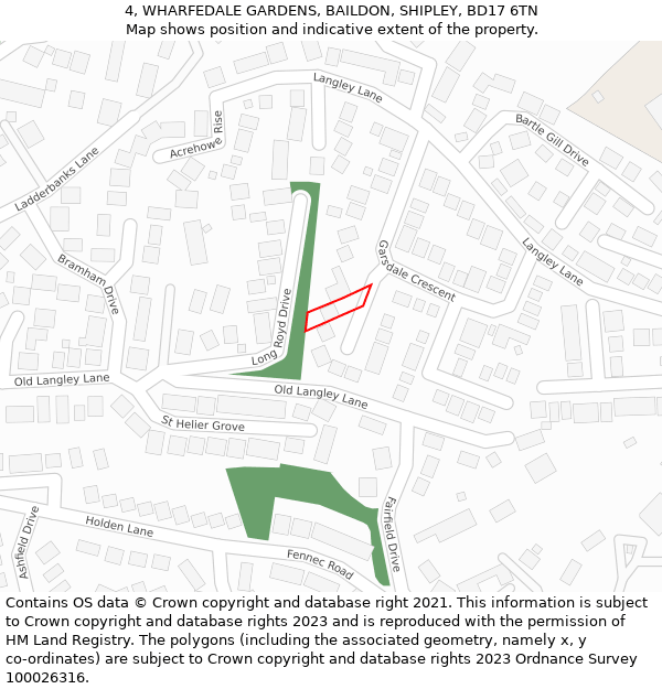 4, WHARFEDALE GARDENS, BAILDON, SHIPLEY, BD17 6TN: Location map and indicative extent of plot