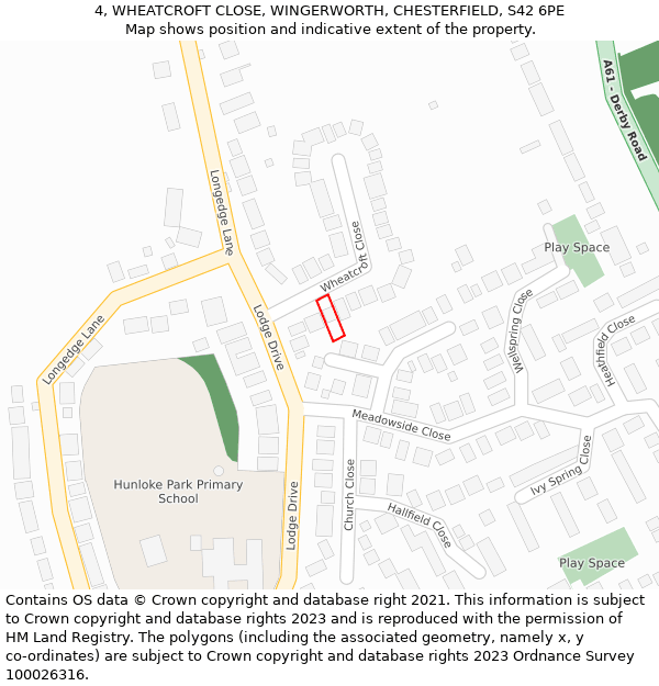 4, WHEATCROFT CLOSE, WINGERWORTH, CHESTERFIELD, S42 6PE: Location map and indicative extent of plot
