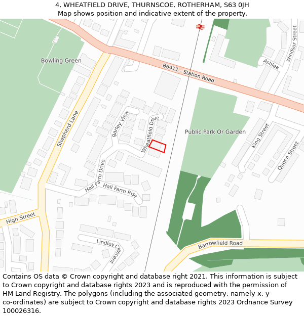 4, WHEATFIELD DRIVE, THURNSCOE, ROTHERHAM, S63 0JH: Location map and indicative extent of plot