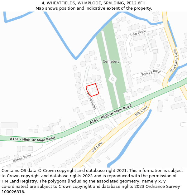 4, WHEATFIELDS, WHAPLODE, SPALDING, PE12 6FH: Location map and indicative extent of plot