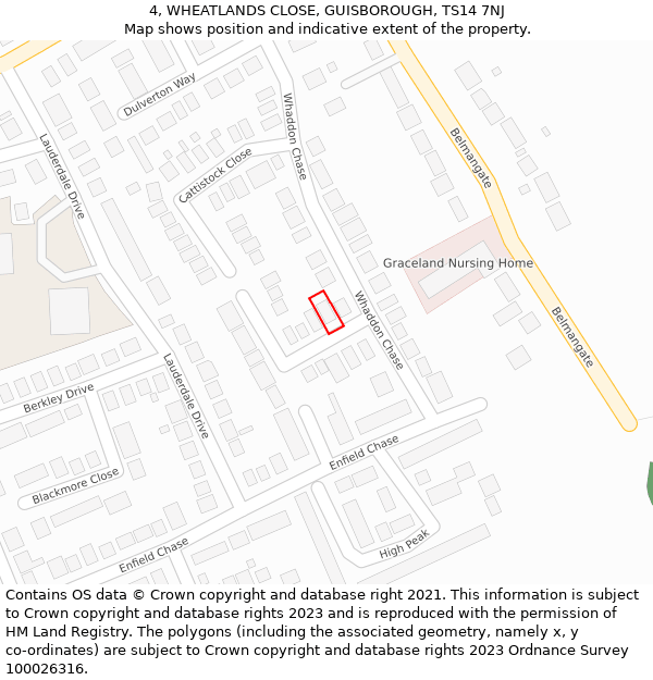 4, WHEATLANDS CLOSE, GUISBOROUGH, TS14 7NJ: Location map and indicative extent of plot