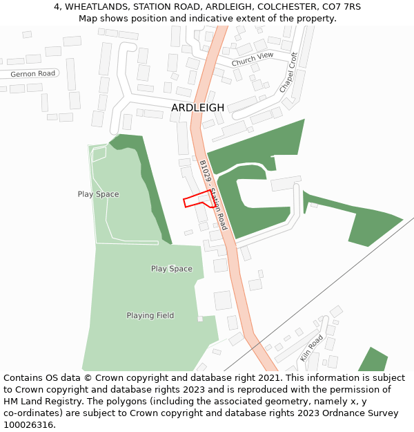 4, WHEATLANDS, STATION ROAD, ARDLEIGH, COLCHESTER, CO7 7RS: Location map and indicative extent of plot