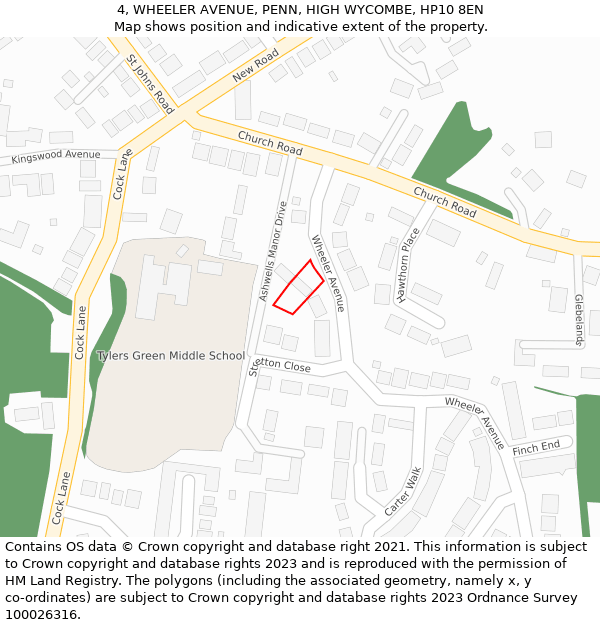 4, WHEELER AVENUE, PENN, HIGH WYCOMBE, HP10 8EN: Location map and indicative extent of plot