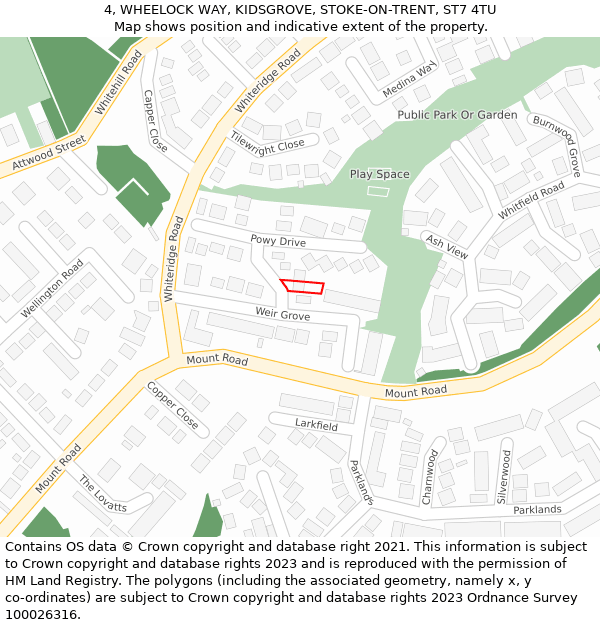 4, WHEELOCK WAY, KIDSGROVE, STOKE-ON-TRENT, ST7 4TU: Location map and indicative extent of plot