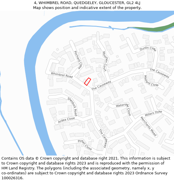 4, WHIMBREL ROAD, QUEDGELEY, GLOUCESTER, GL2 4LJ: Location map and indicative extent of plot