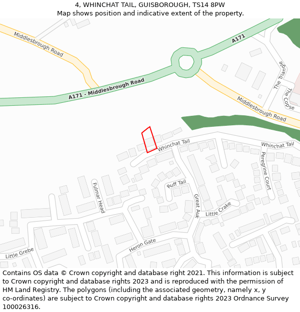 4, WHINCHAT TAIL, GUISBOROUGH, TS14 8PW: Location map and indicative extent of plot