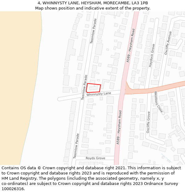 4, WHINNYSTY LANE, HEYSHAM, MORECAMBE, LA3 1PB: Location map and indicative extent of plot