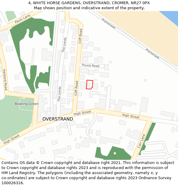 4, WHITE HORSE GARDENS, OVERSTRAND, CROMER, NR27 0PX: Location map and indicative extent of plot