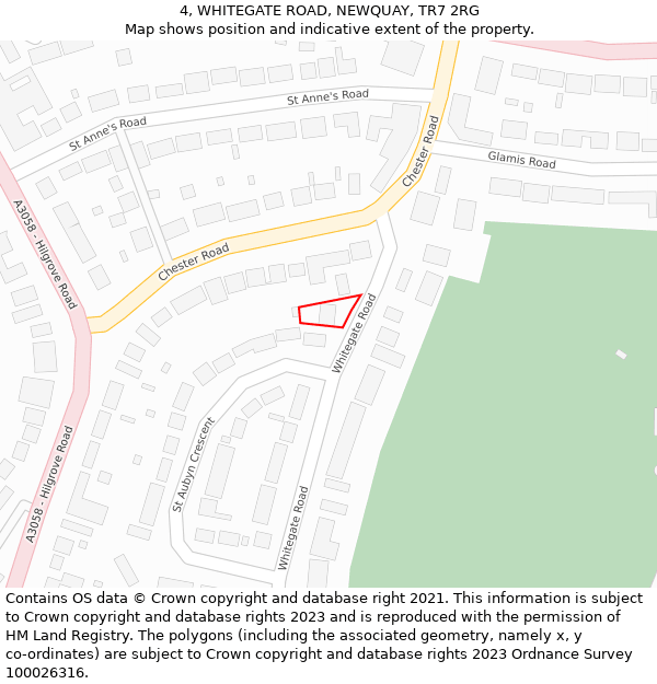 4, WHITEGATE ROAD, NEWQUAY, TR7 2RG: Location map and indicative extent of plot