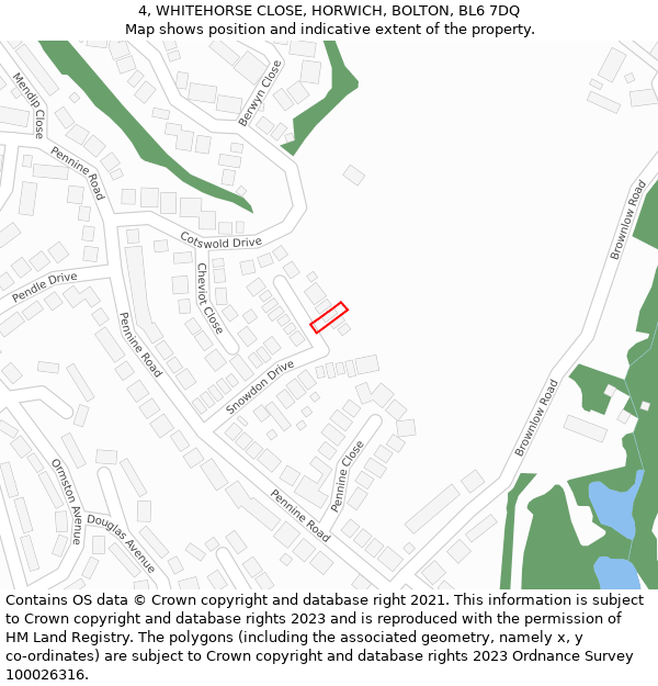 4, WHITEHORSE CLOSE, HORWICH, BOLTON, BL6 7DQ: Location map and indicative extent of plot