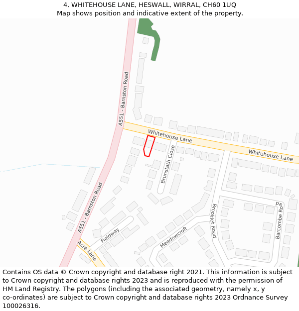 4, WHITEHOUSE LANE, HESWALL, WIRRAL, CH60 1UQ: Location map and indicative extent of plot