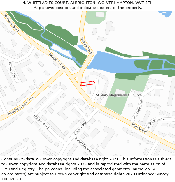 4, WHITELADIES COURT, ALBRIGHTON, WOLVERHAMPTON, WV7 3EL: Location map and indicative extent of plot