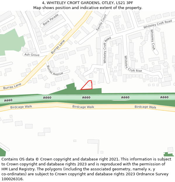 4, WHITELEY CROFT GARDENS, OTLEY, LS21 3PF: Location map and indicative extent of plot