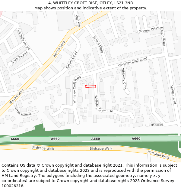 4, WHITELEY CROFT RISE, OTLEY, LS21 3NR: Location map and indicative extent of plot