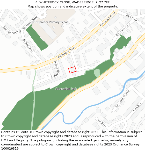 4, WHITEROCK CLOSE, WADEBRIDGE, PL27 7EF: Location map and indicative extent of plot